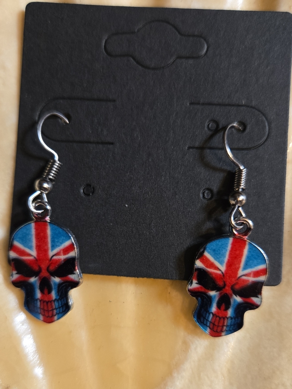 Union Jack Skull Dangle Earrings  - Blue & Red